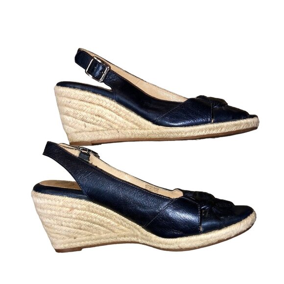 Nurture Toshe Espadrilles Peek Toe Sandals Womens 8M Used Blue Leather - Picture 11 of 16